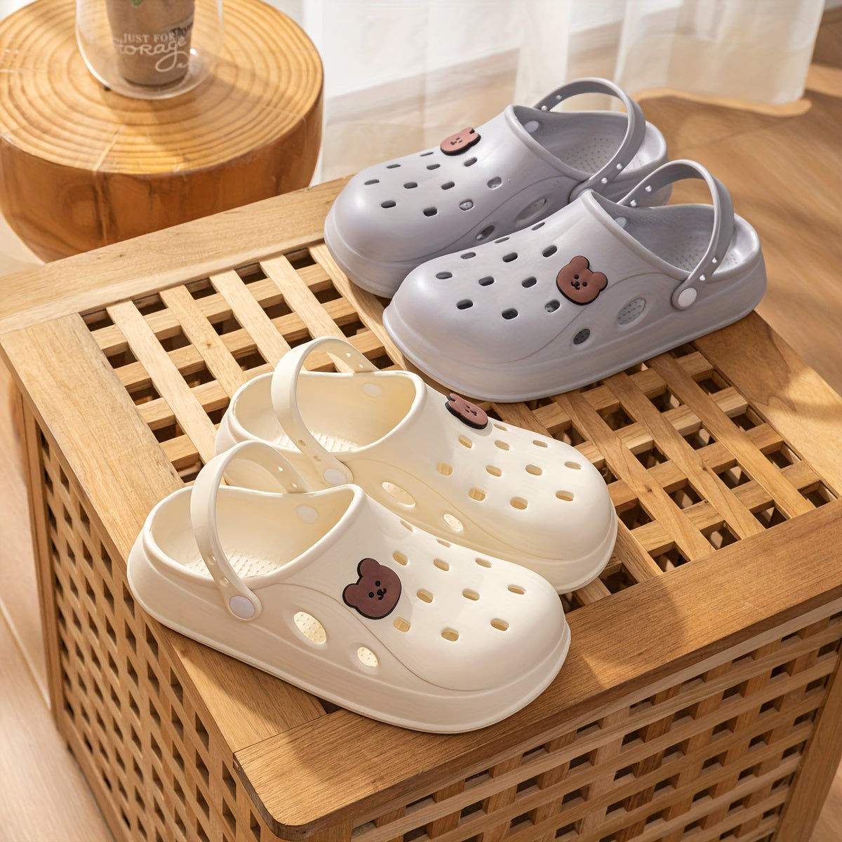 Women's Slip-On Shoes Lightweight Cushioned Platform Sandals Black Pink Bear