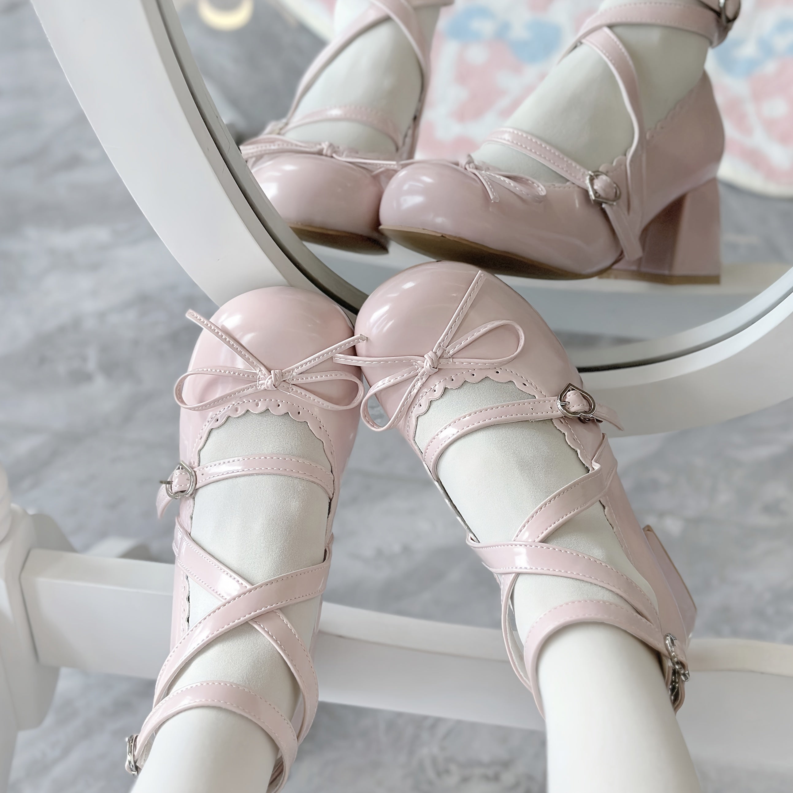 Women's Mary-Jane Ballet Flats with Bow Faux Leather Round Toe