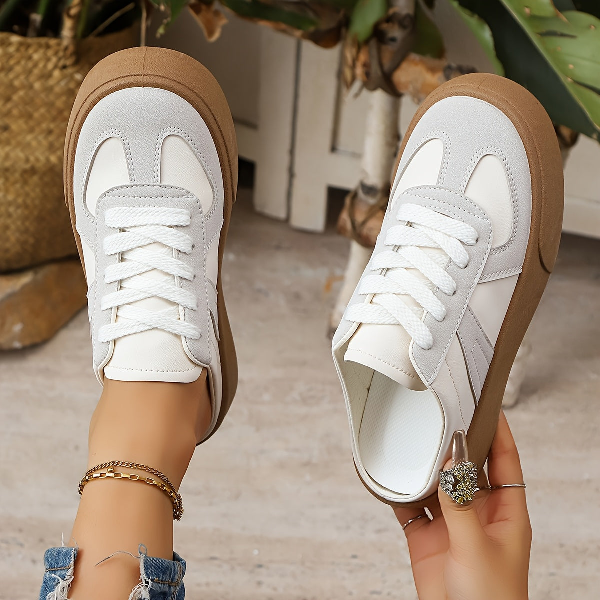 Women's Slip-On Platform Mules - Casual Sandals with Thick Sole Black and White