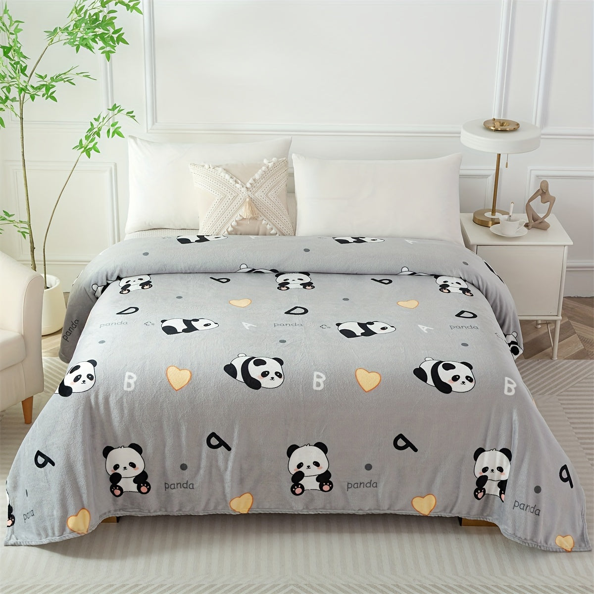 Panda Pattern Bed Blanket for Holidays and Special Occasions, Soft Cozy Throw