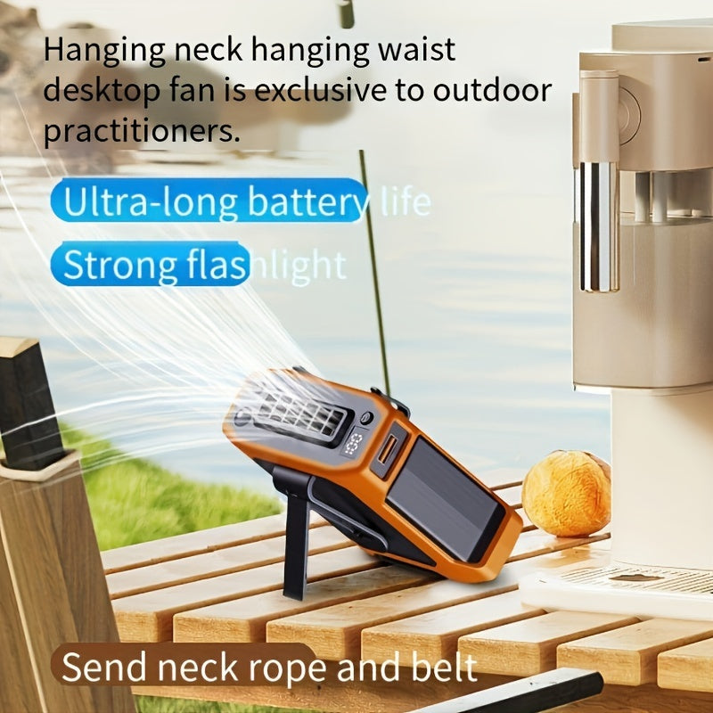 USB Rechargeable Neck Fan with Power Bank, Flashlight, and 3600mAh Battery