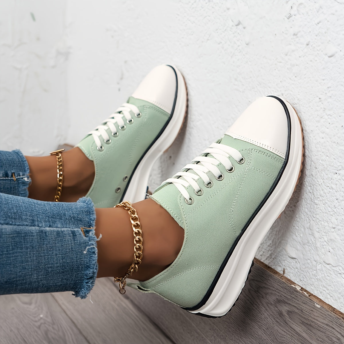 Women's Casual Non-Slip Lace-Up Sneakers with Thick Soles