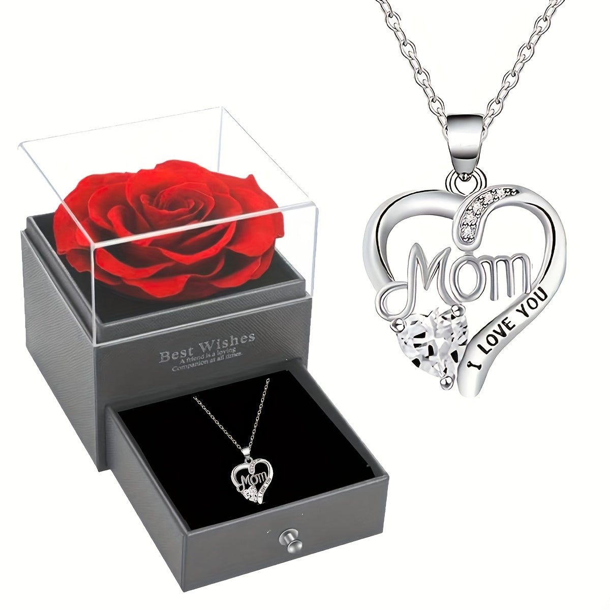 Heart-Shaped Pendant Necklace for Mom with Synthetic Zirconia in Rose Gift Box