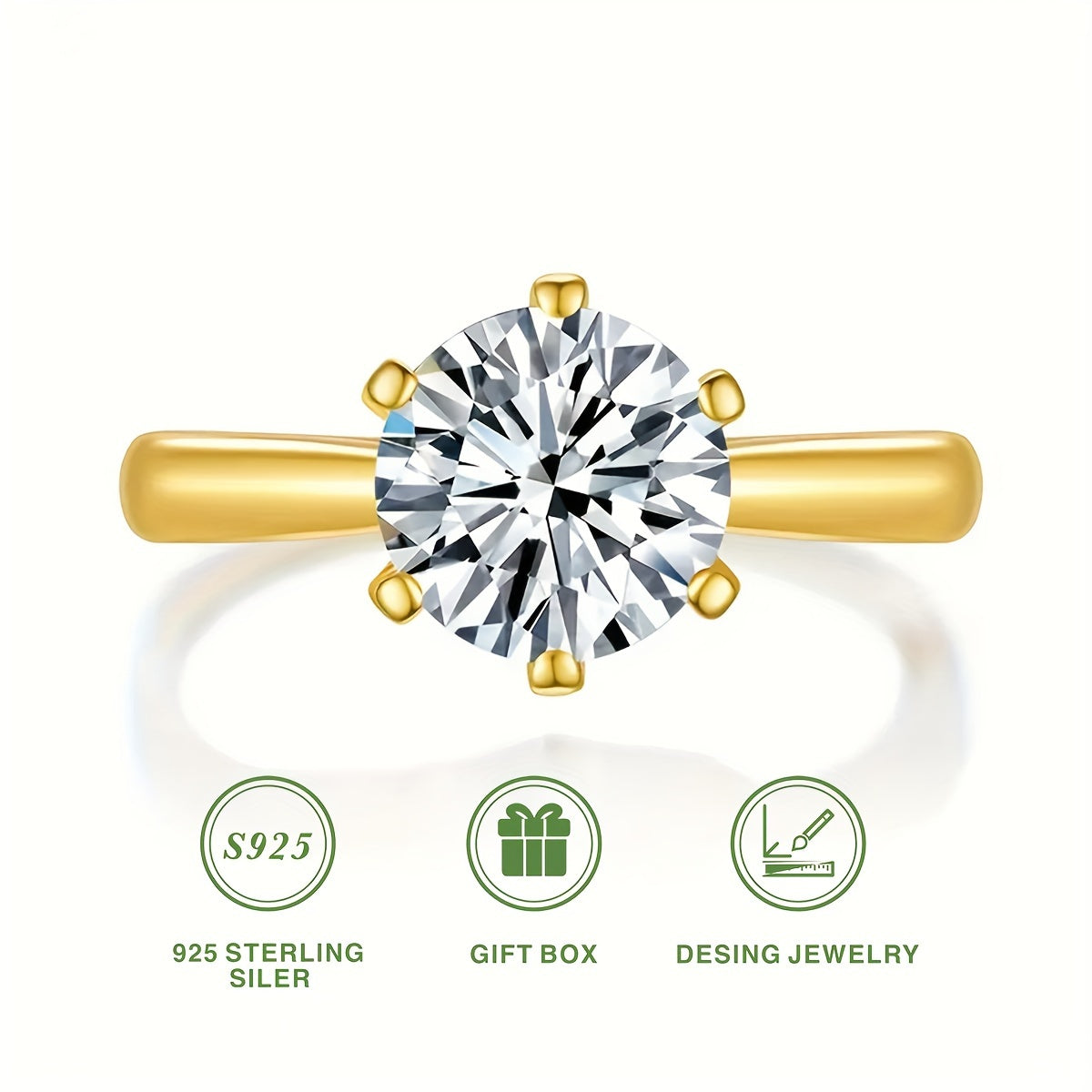 Moissanite Sterling Silver Wedding Ring for Women with Gift Box