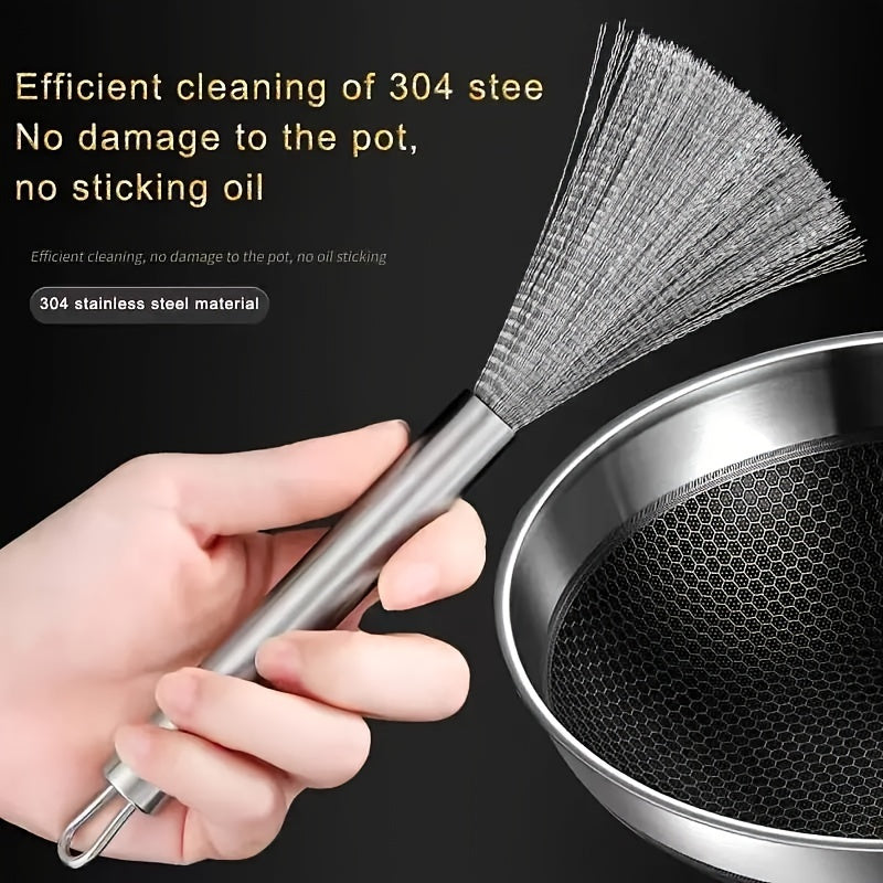 Stainless Steel Kitchen Brush with Long Handle for Pots and Pans Cleaning