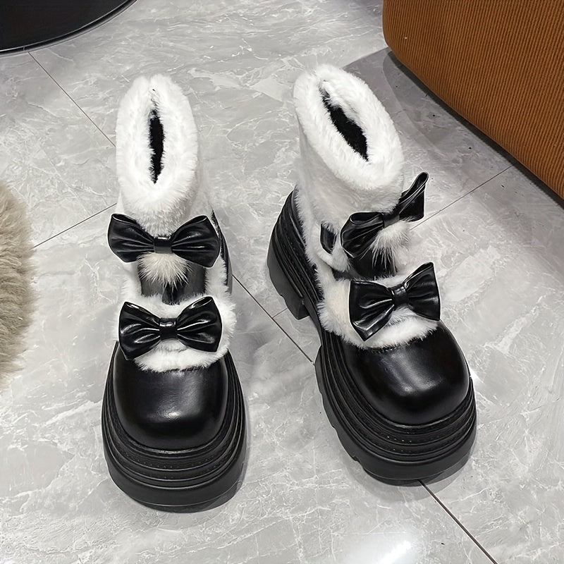 Women's Snow Boots Chunky Platform Non-Slip Rubber Sole Black Winter Footwear