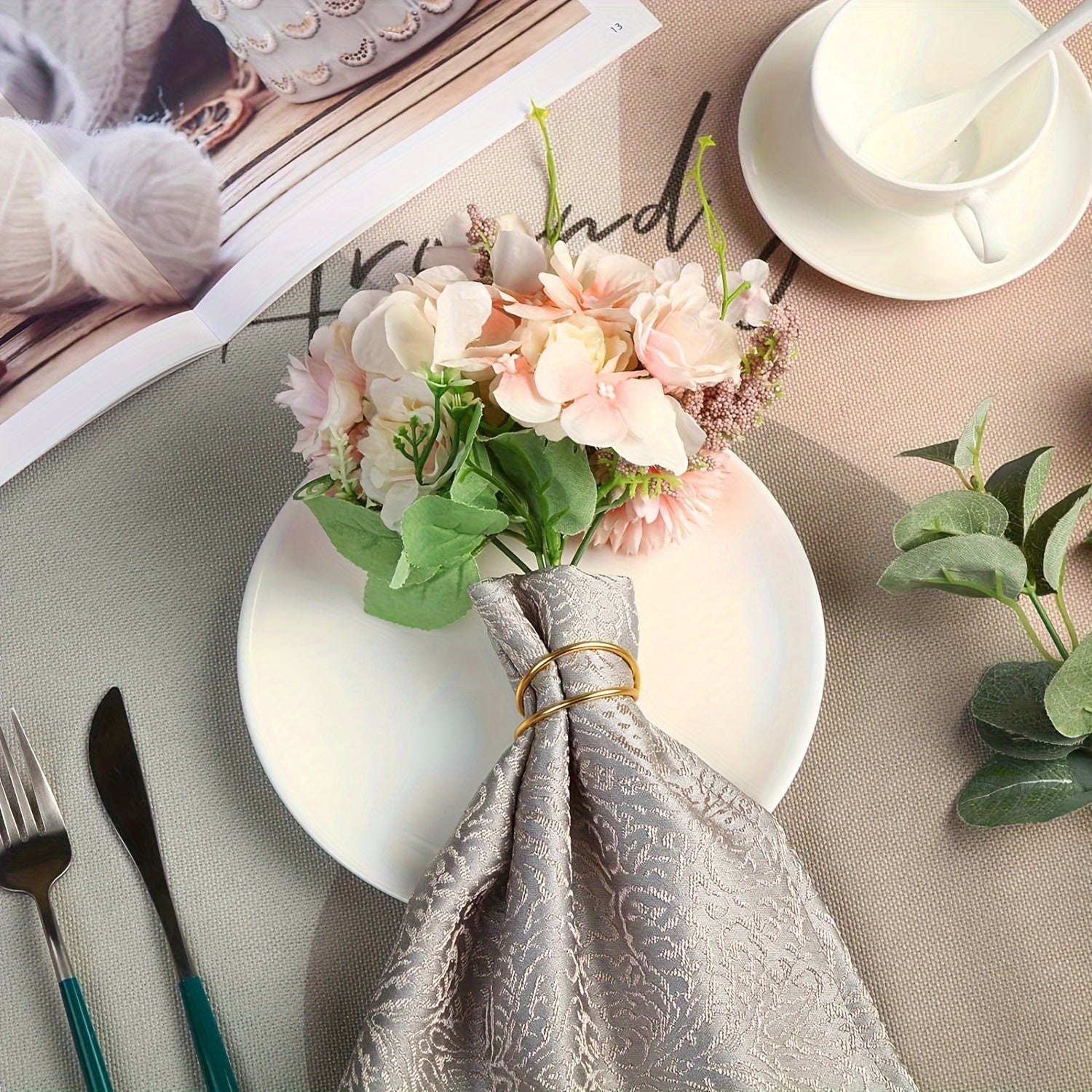 Set of Six Silver-Plated Corrugated Napkin Rings for Hotel and Restaurant Use