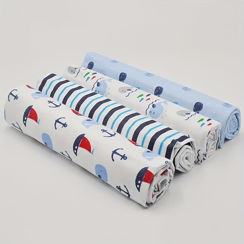 Set of 4 Cotton Flannel Swaddle Blankets for Baby, 76cm Square, Home Decor and Gift