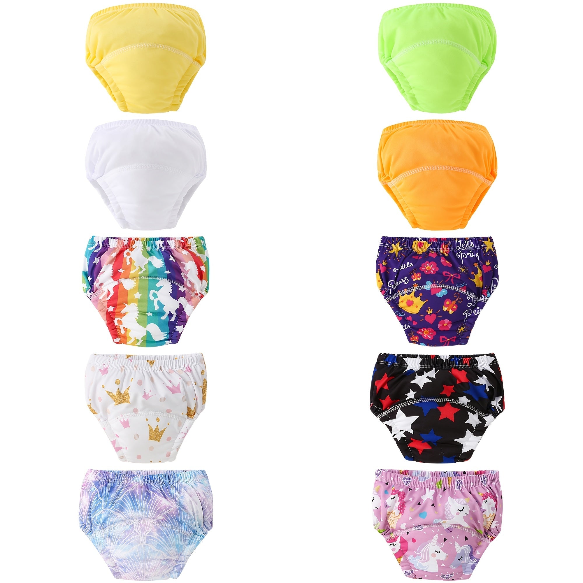 10 ta Potty o'rgatish shimlari to'plami - Yuvilishi mumkin va cho'ziluvchan, chiroyli naqshlar bilan | Yoshlarni hojatxona mustaqilligida yordam berish