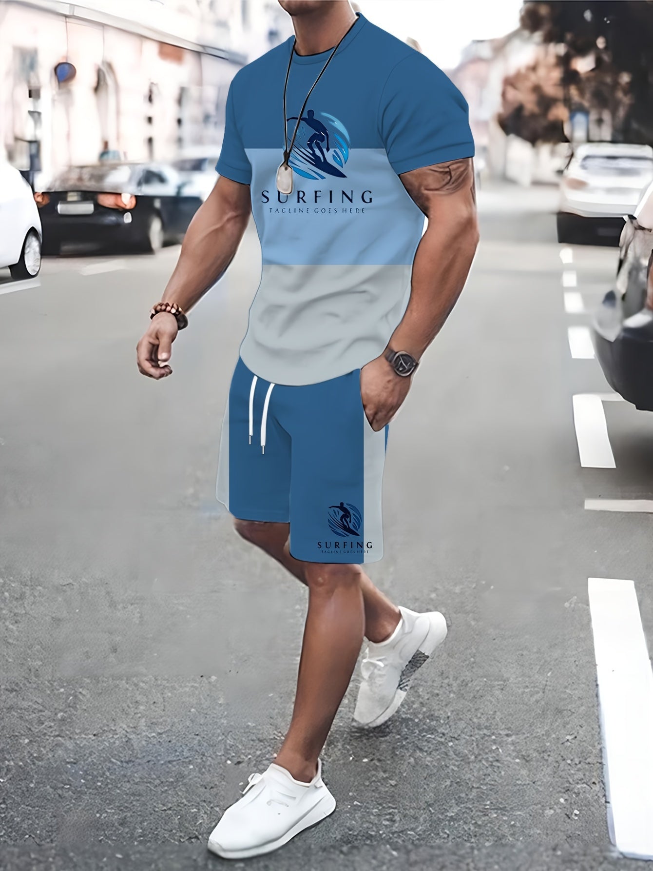 Men's Casual Outfit Set Polyester Spandex Print Slim Fit for Outdoor Party Fitness