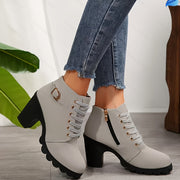Women Chunky Heel Ankle Boots Faux Cover Zipper Comfortable All-Season