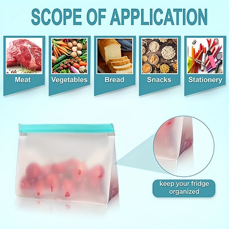 Qayta ishlatiladigan oziq-ovqat saqlash sumkalar to'plami, oqib ketmas PEVA kvadrat klip bilan yopish, 3.79L sendvich va atıştırmalıklar