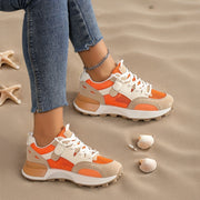 Women’s Colorblock Casual Sneakers, Lace Up Low-Top Breathable Trainers