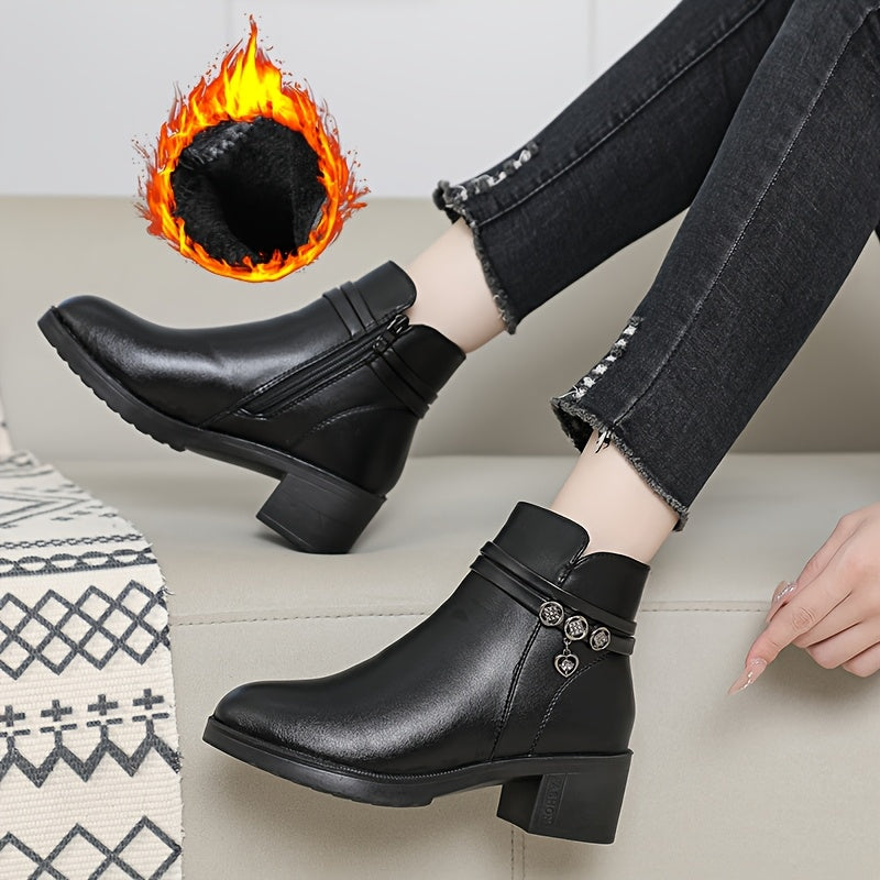 Женские ботинки из искусственной кожи на каблуке с платформой, боковой молнией, противоскользящей подошвой