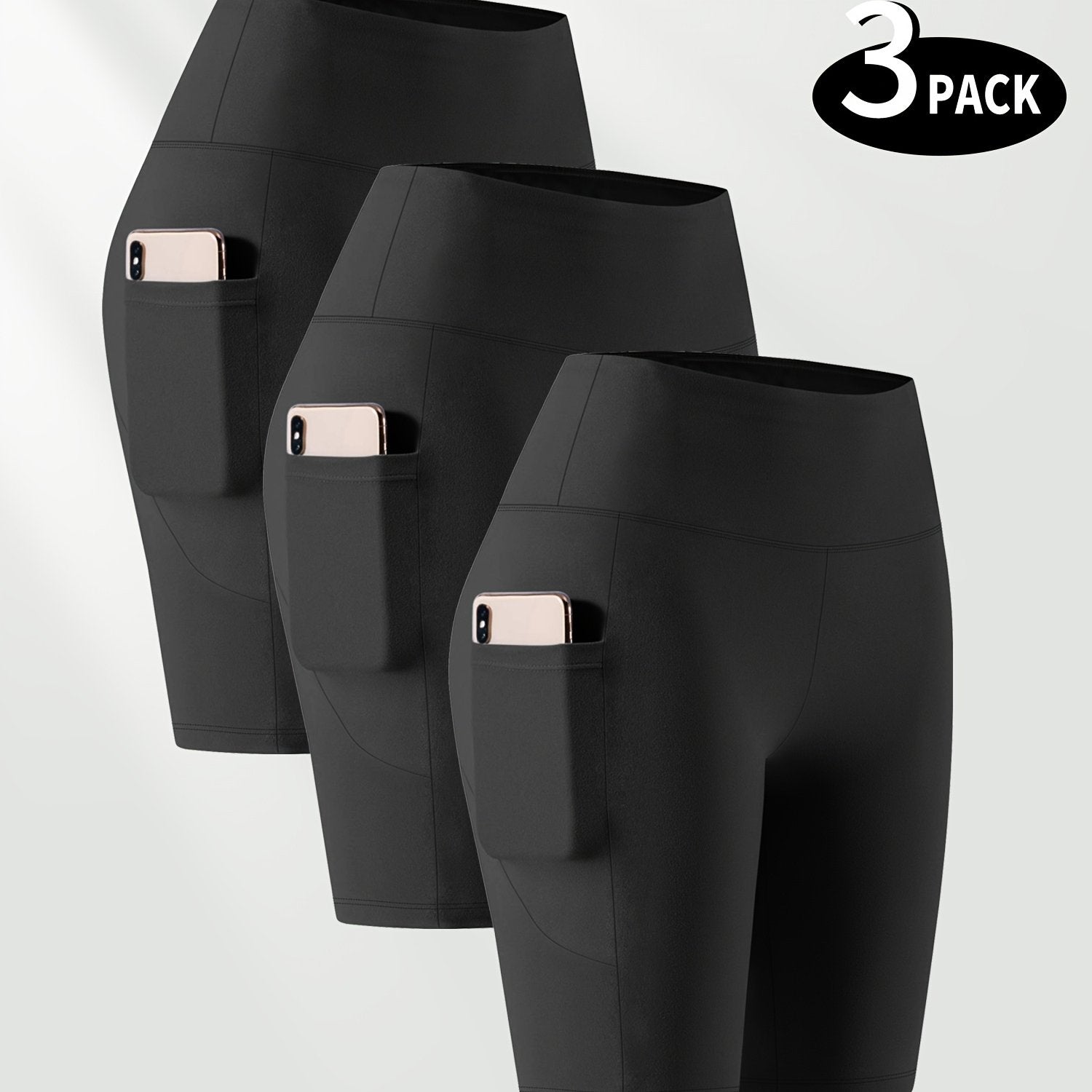 Plus Size Women High Waist Bermuda Shorts with Pockets Satin Knit