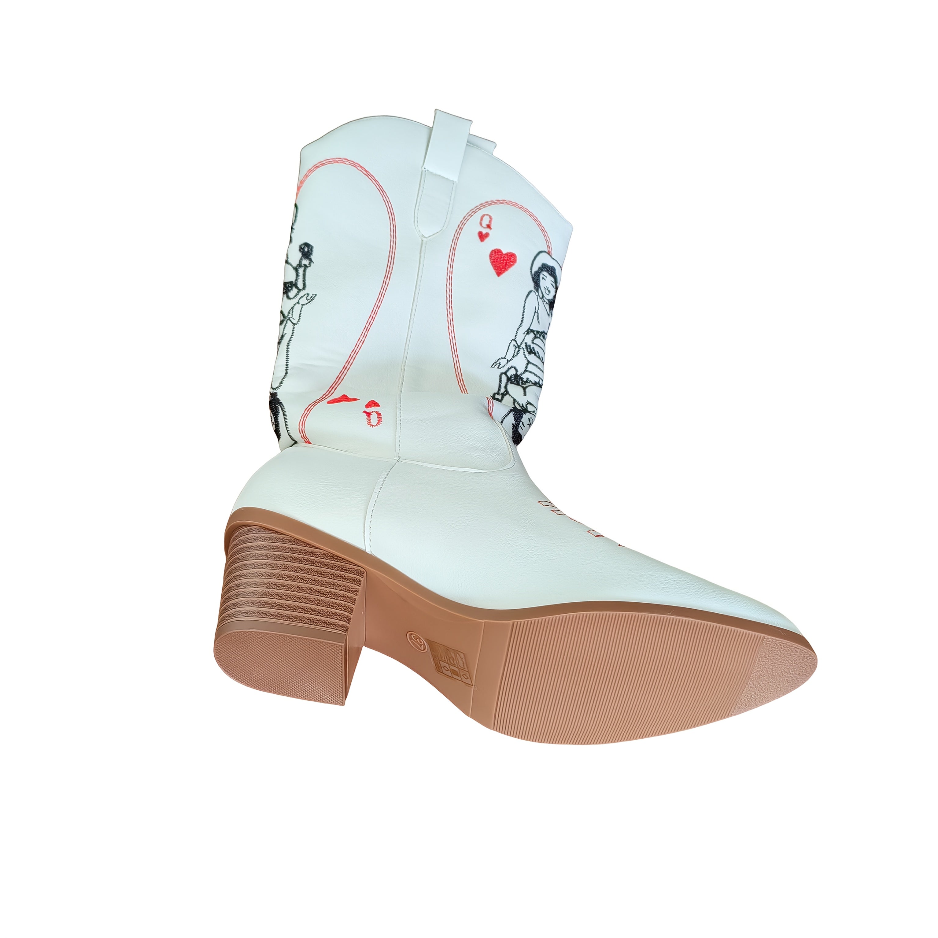 Women's White Western Cowboy Boots with Embroidered Playing Cards
