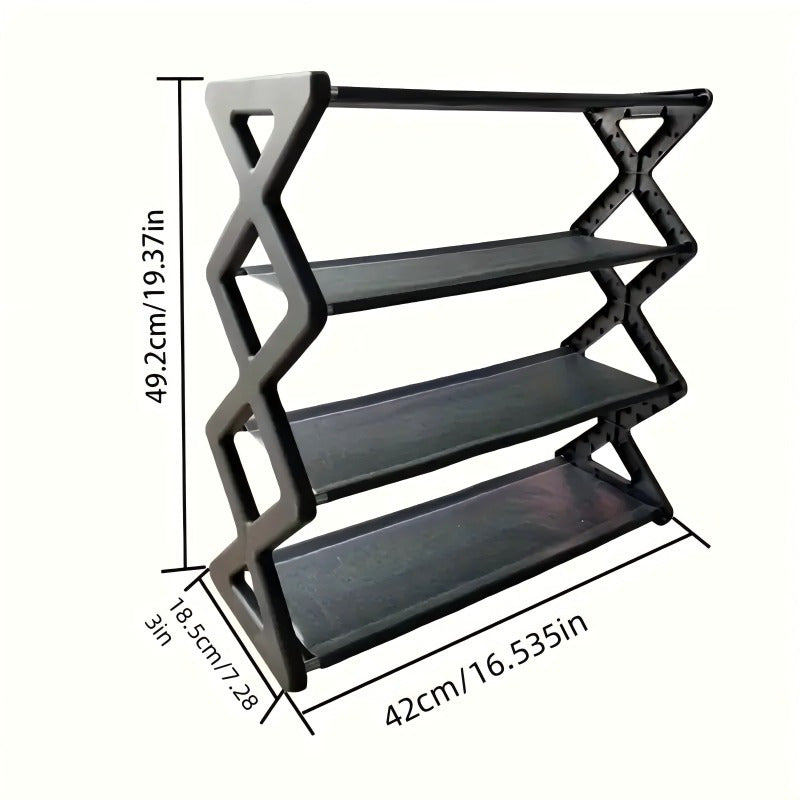 Black Metal Shoe Rack Stackable Floor Organizer for Living Room and Hallway