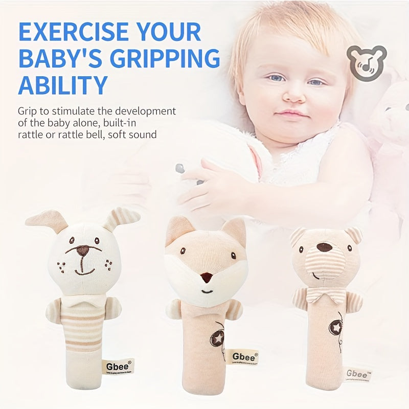 2 ta paxta rattles to'plami, 0-1 yoshdagi bolalar uchun yumshoq tutqichli o'yinchoqlar, shirin qo'ng'iroq ovozlari bilan, bej rangda - chaqaloqlar uchun mukammal qulay o'yin do'stlari
