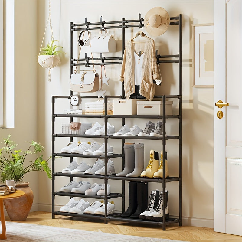 4-5 Tier Carbon Steel Coat Rack with Shelves, Black or White, 170cm