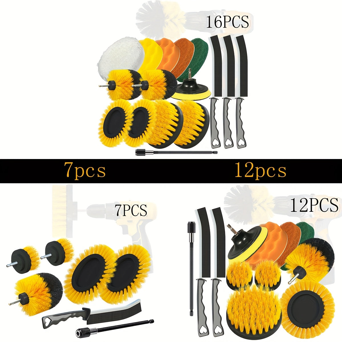 16-Piece Drill Brush Set for Scrubbing, Polishing, Cleaning with Pads and Extensions