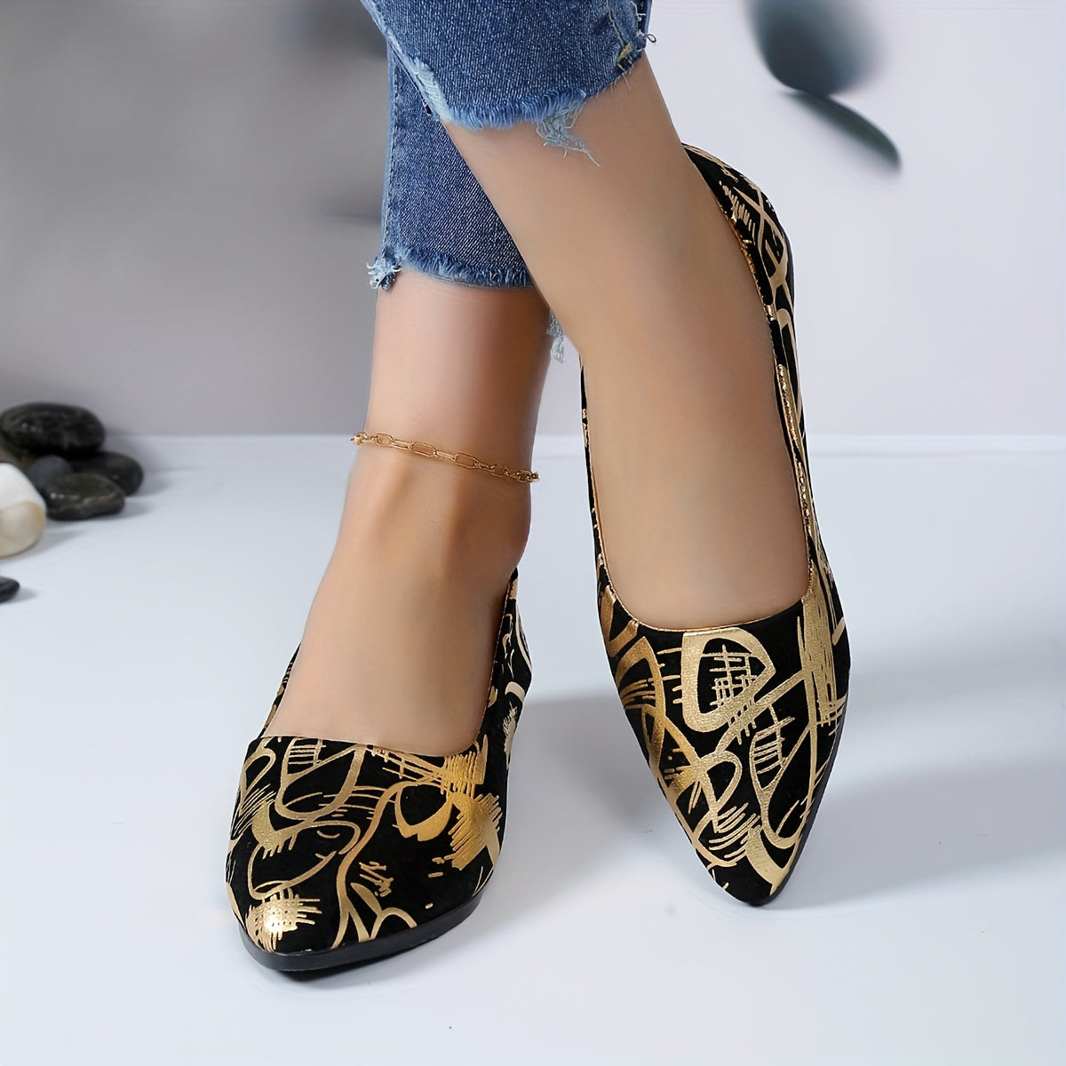 Women's Fabric Pointed Toe Block Heel Shoes All-Season Low Heel