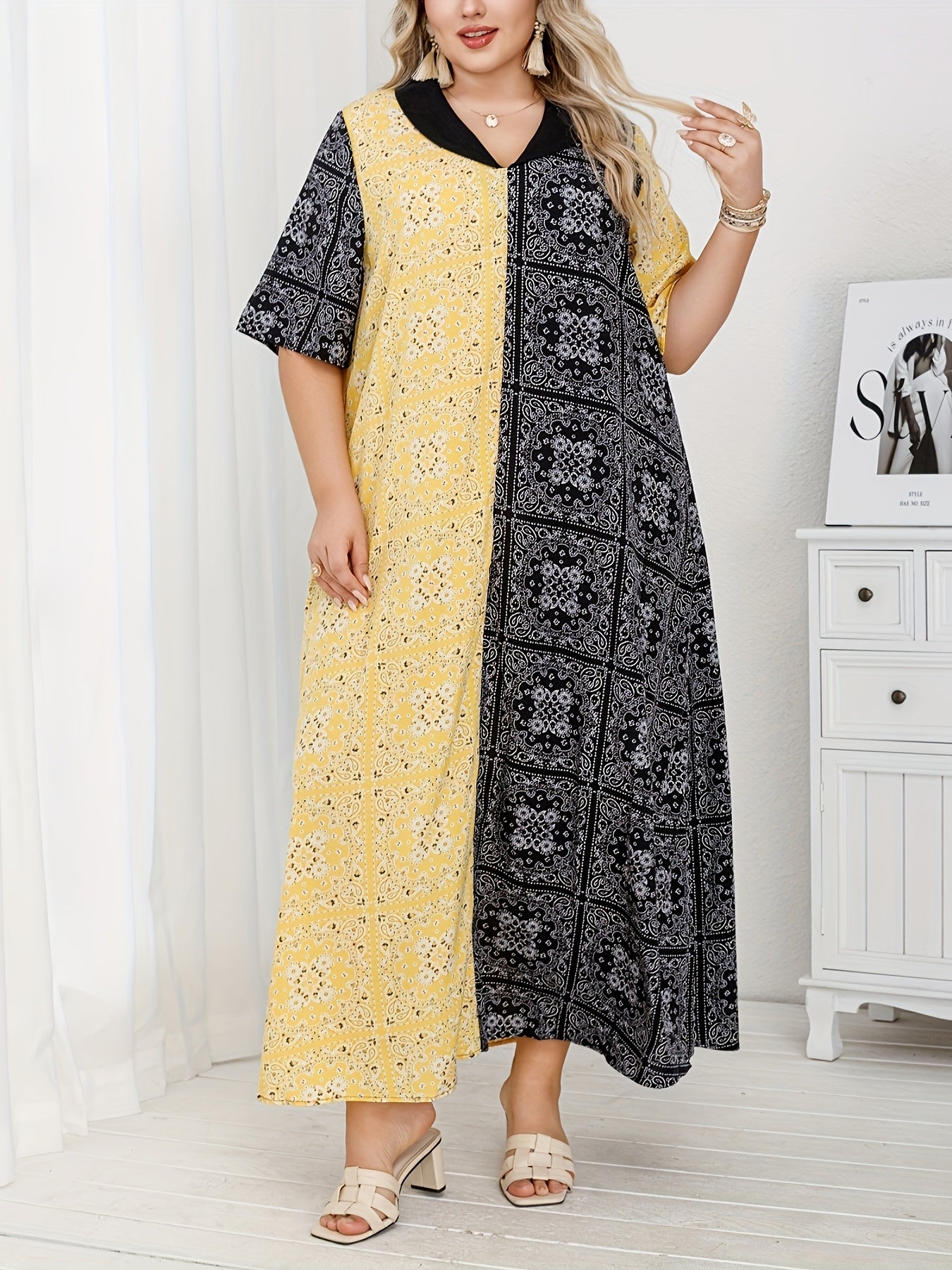 Plus-Size ayollar kiyimi rang-barang gullik bosma oddiy o'rta sharq