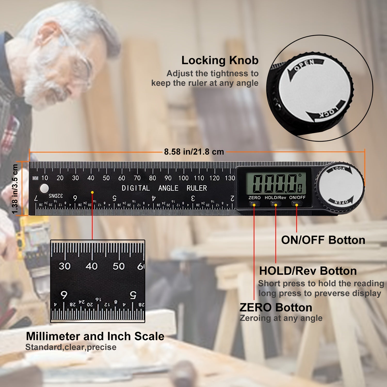Buscador de ángulo digital, transportador, nivel digital de 7 pulgadas para carpintería y construcción