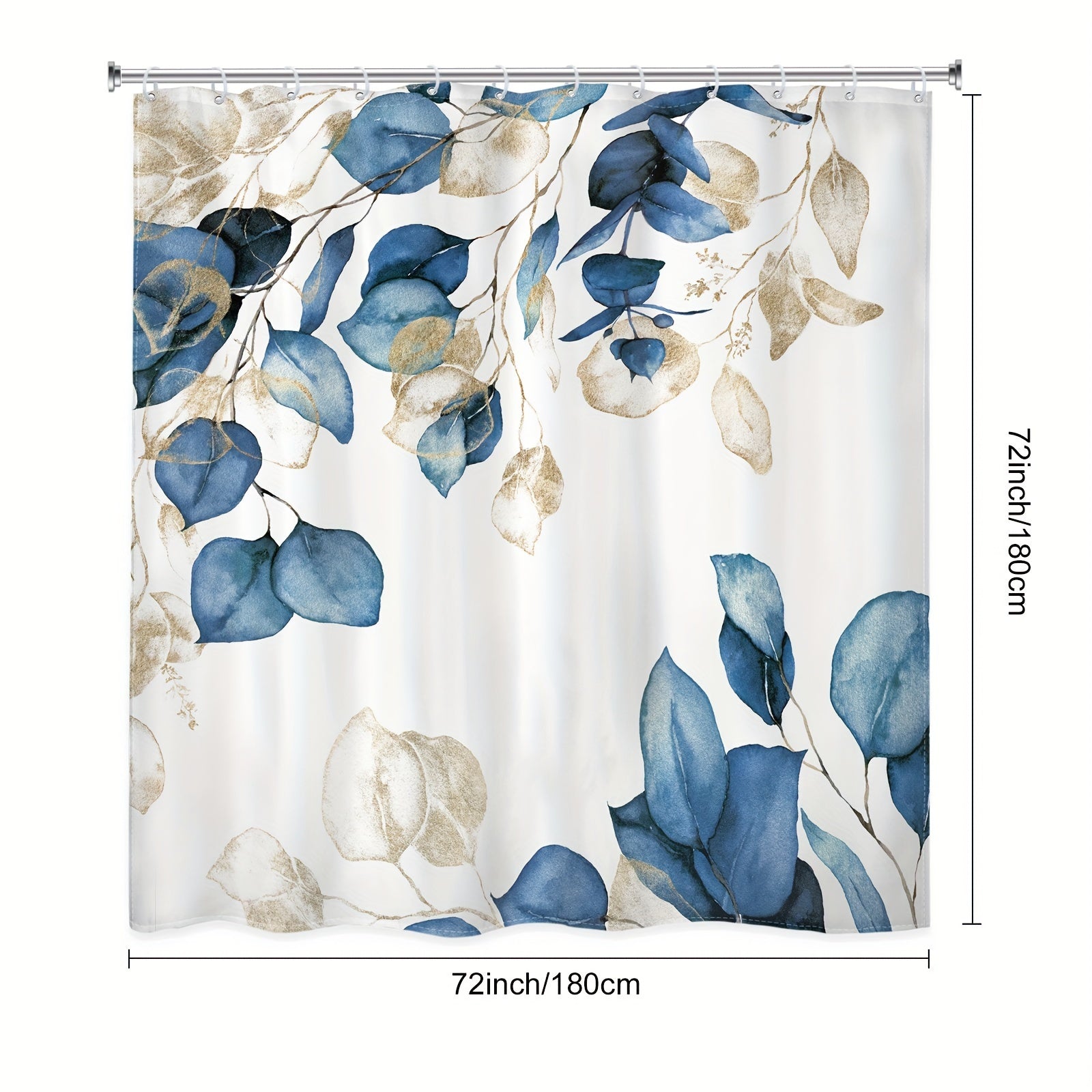 Poliester eukalipt yaprog'i yashil o'simlikli dush pardasi hammom dekoratsiyasi uchun, suv o'tkazmaydigan va ajratish uchun. O'lchami: 70.87"×70.87"