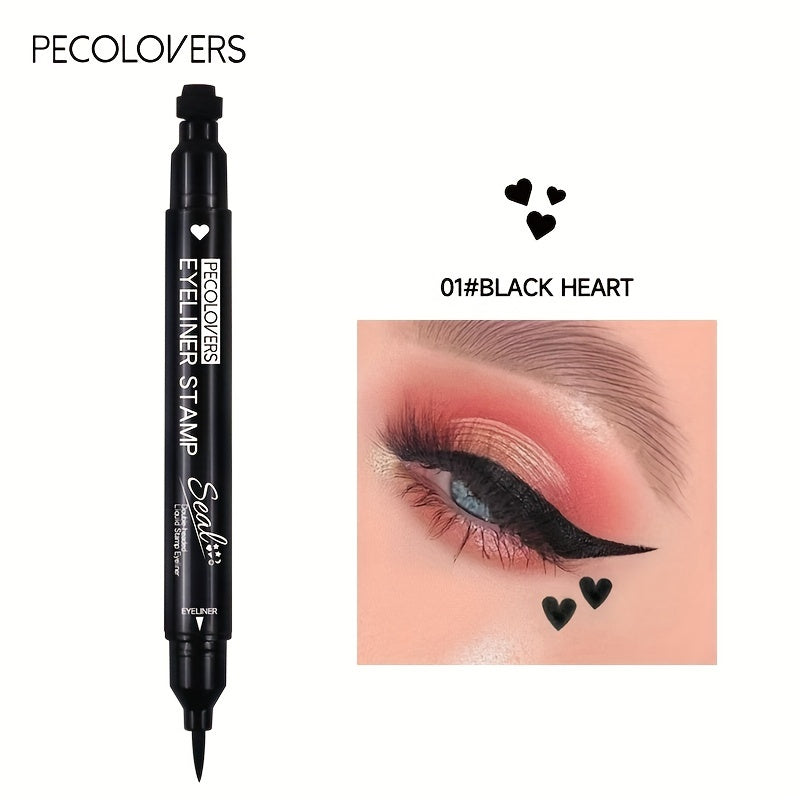 Women Liquid Eyeliner Pen Waterproof Double Head Moon Star Heart Flower Black Stamp