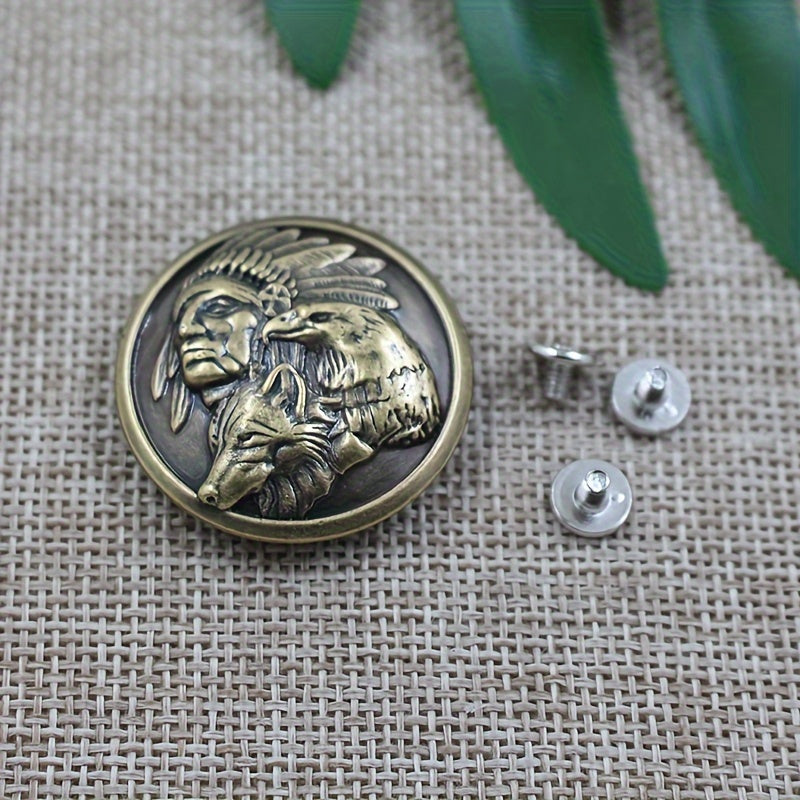 Vintage Metal Buckle with Indian Eagle Bear Wolf Design Zinc Alloy Coin Clasp for Faux Leather Bags Wallets 3.38cm 2pcs