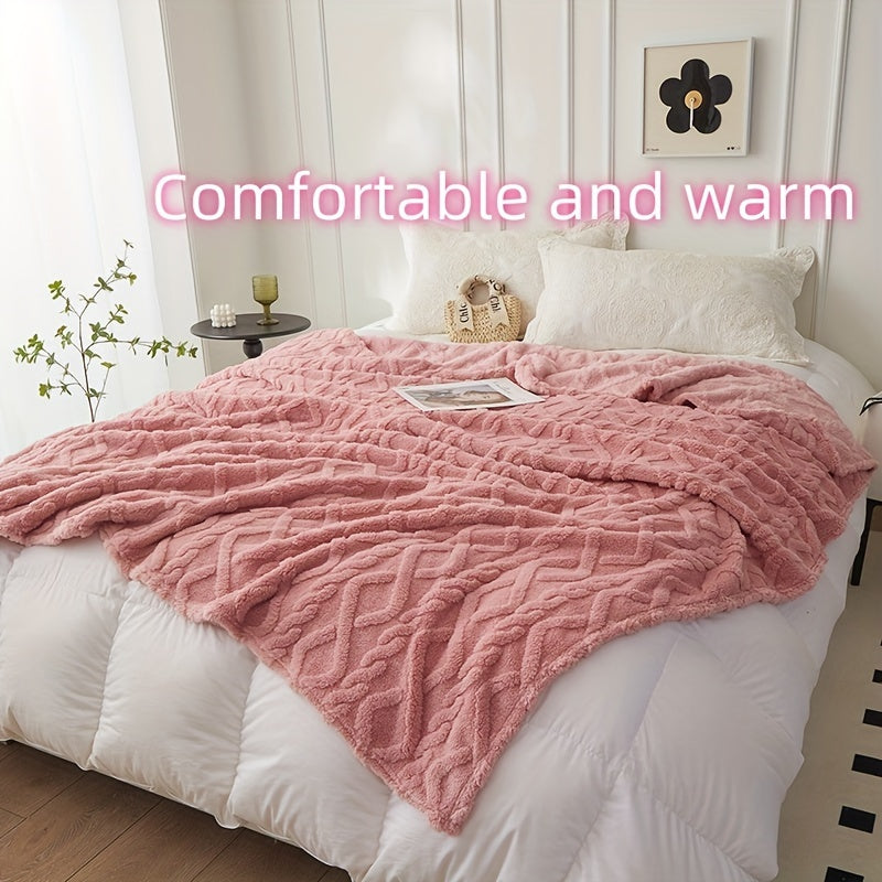 Flannel Blanket Cozy Soft 3D Jacquard Woven Lightweight for Sofa and Home Decor