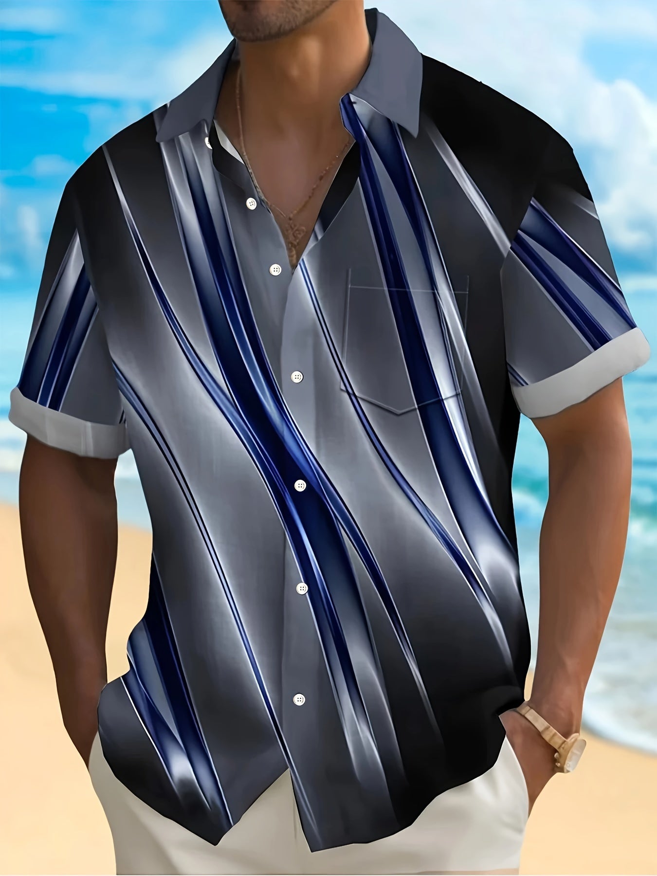 Men's Plus Size Summer Striped Graphic Woven Shirt Casual Beach Vacation Style