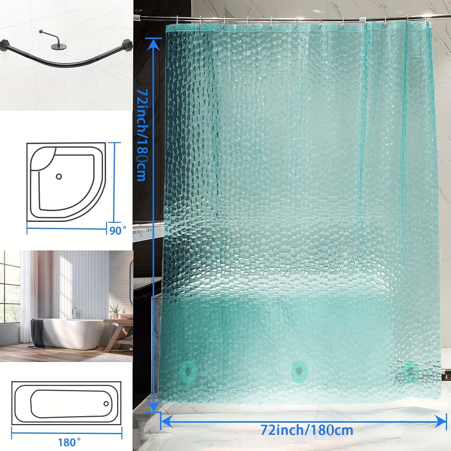 Blue Waterproof 3D Pebble Pattern Shower Curtain 72x72 Inches for Bathroom