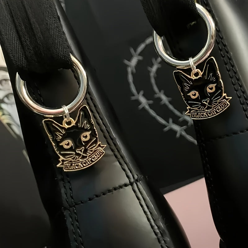 Unisex Zinc Alloy Black Cat Charm Keychains Set of 2 Animal Jewelry