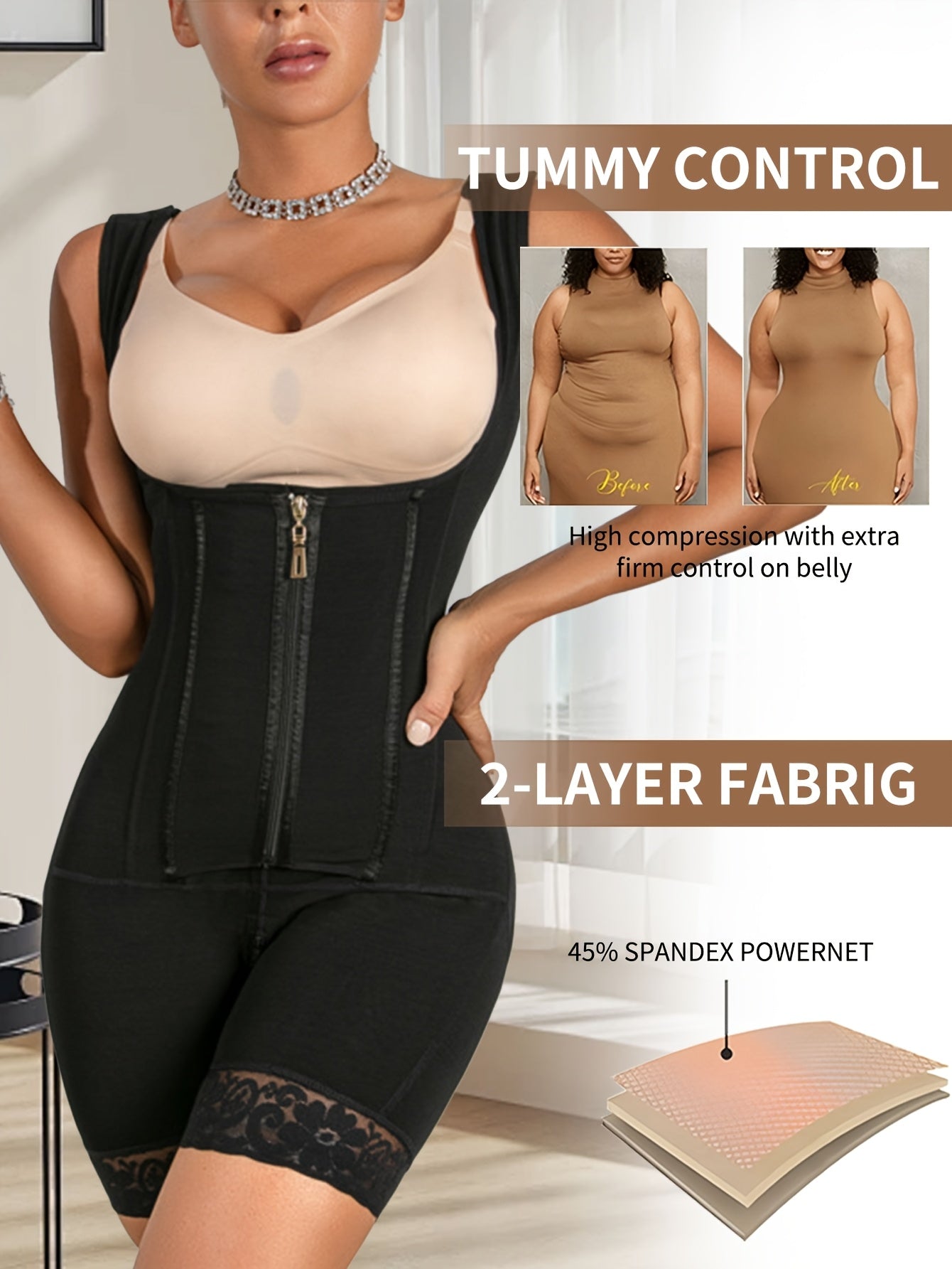 Women's High-Waisted Shapewear Shorts with Waist Cincher, Medium Support, Solid Color