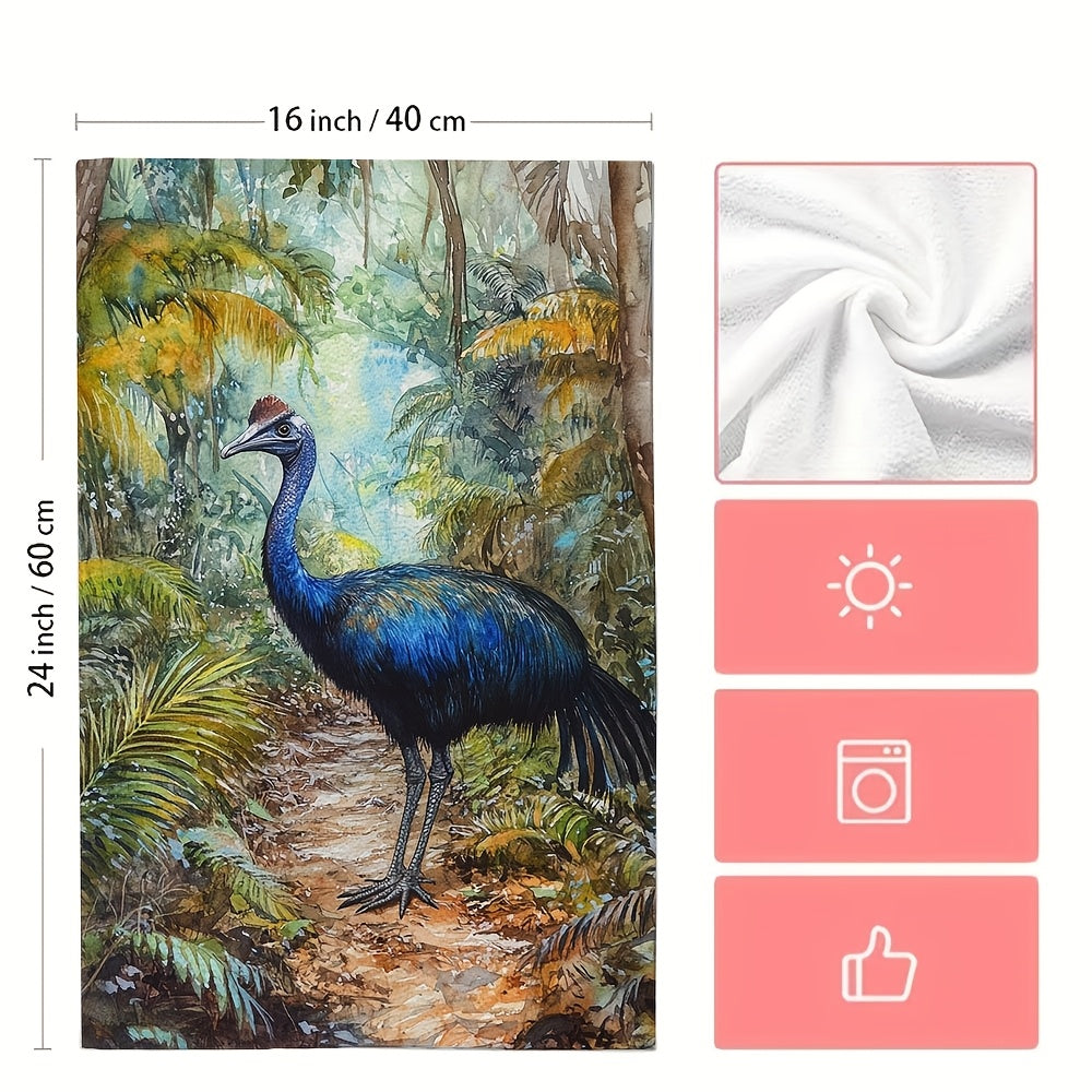 Набор из 2 кухонных полотенец, роскошно мягких, с изображением величественных казуаров в акварельном дизайне, высоко впитывающих и идеальных для праздничного декора, машинная стирка, размер 16x24 дюйма.