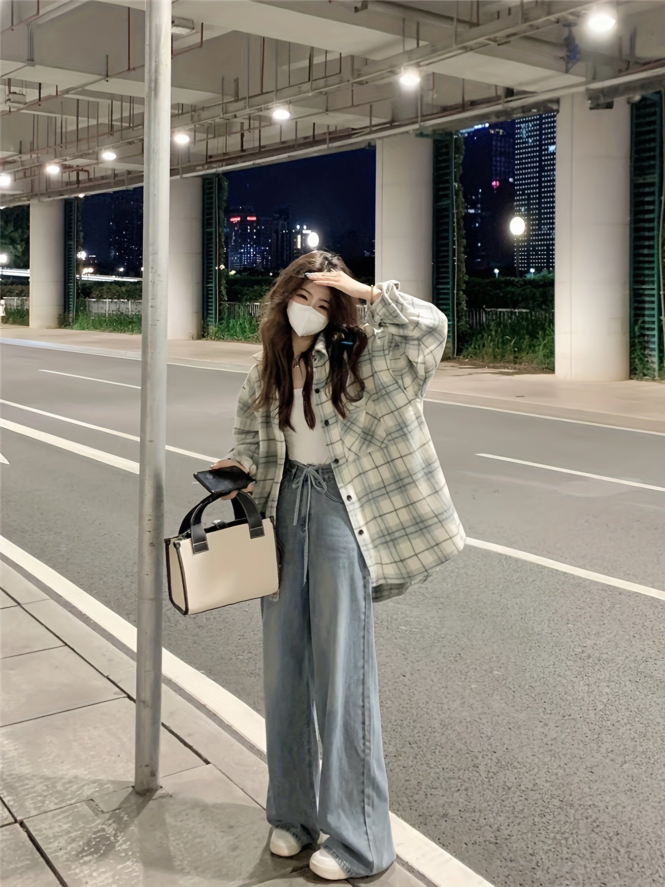 Women's Plaid Long Sleeve Shirt Fall Casual Woven Polyester