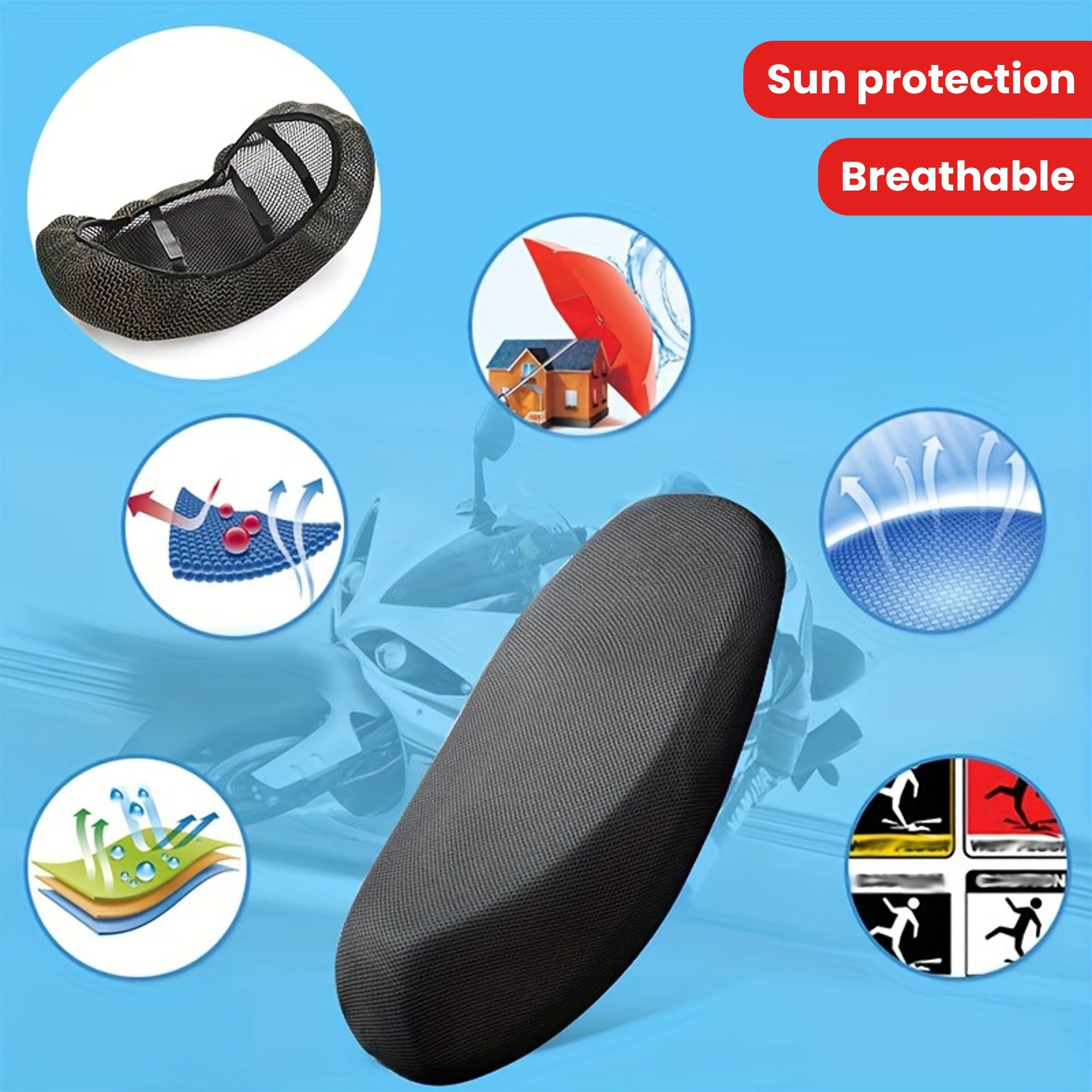 Motorcycle Seat Cover Breathable Mesh Sun Protection Polyester
