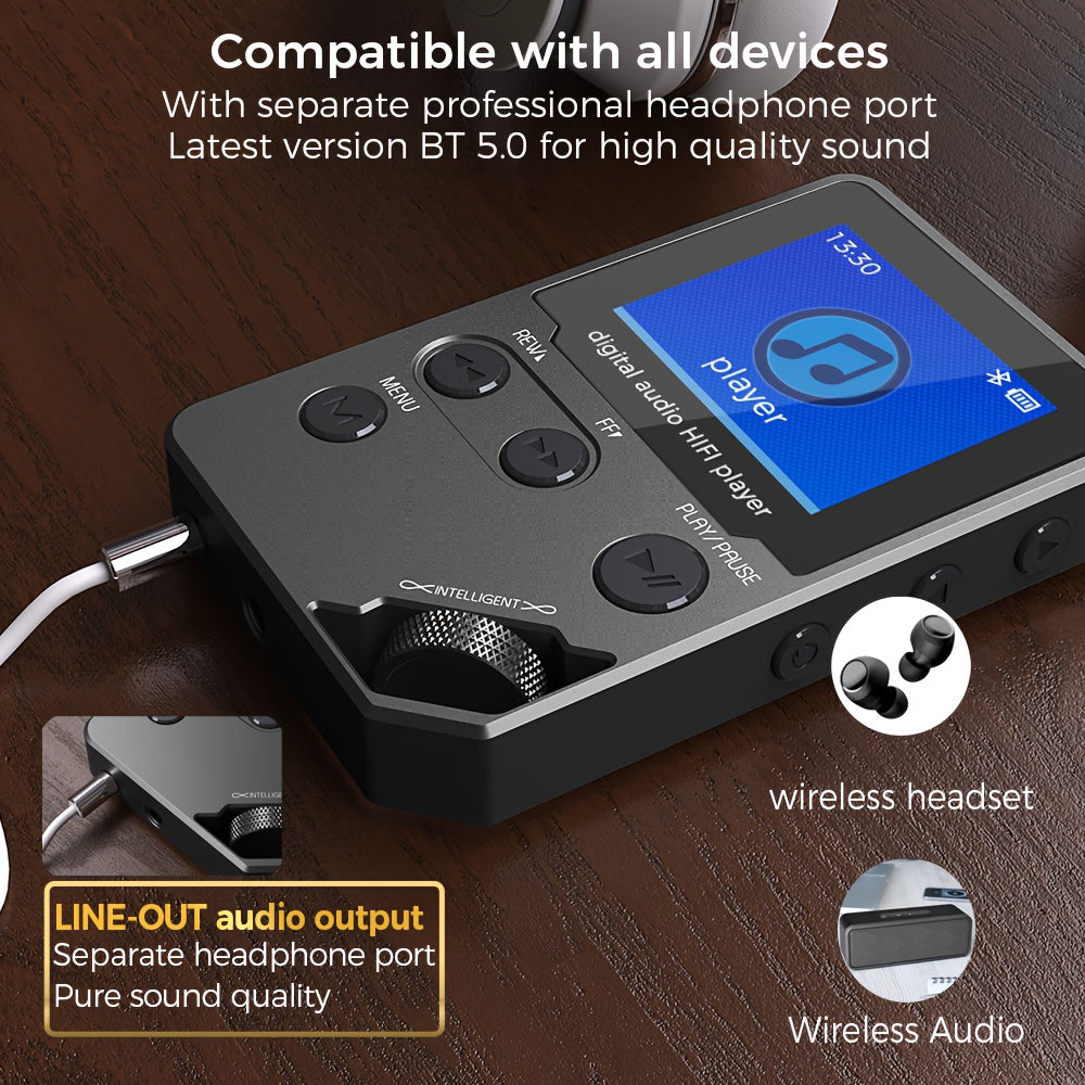 72GB High-Fidelity Lossless Music Player Wireless Zinc Alloy Compact with FM Radio Voice Recorder