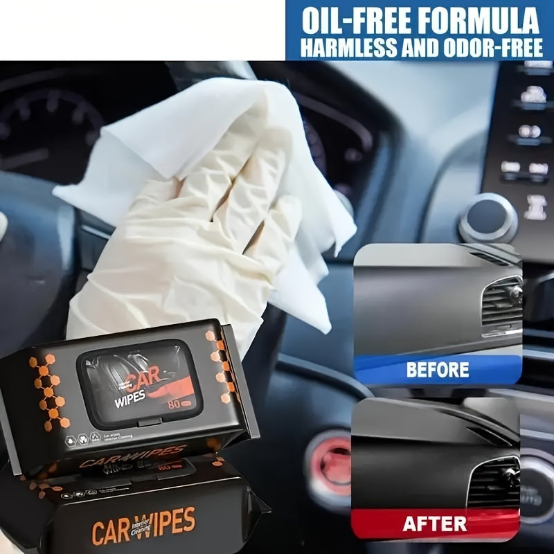 80 piezas de toallitas de limpieza para el interior del coche de uso múltiple, removible de manchas en asientos de plástico falso, tablero y más