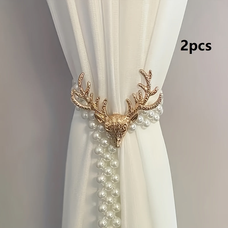 Golden Deer and Pearl Curtain Tiebacks Adjustable Elegant Home Decor