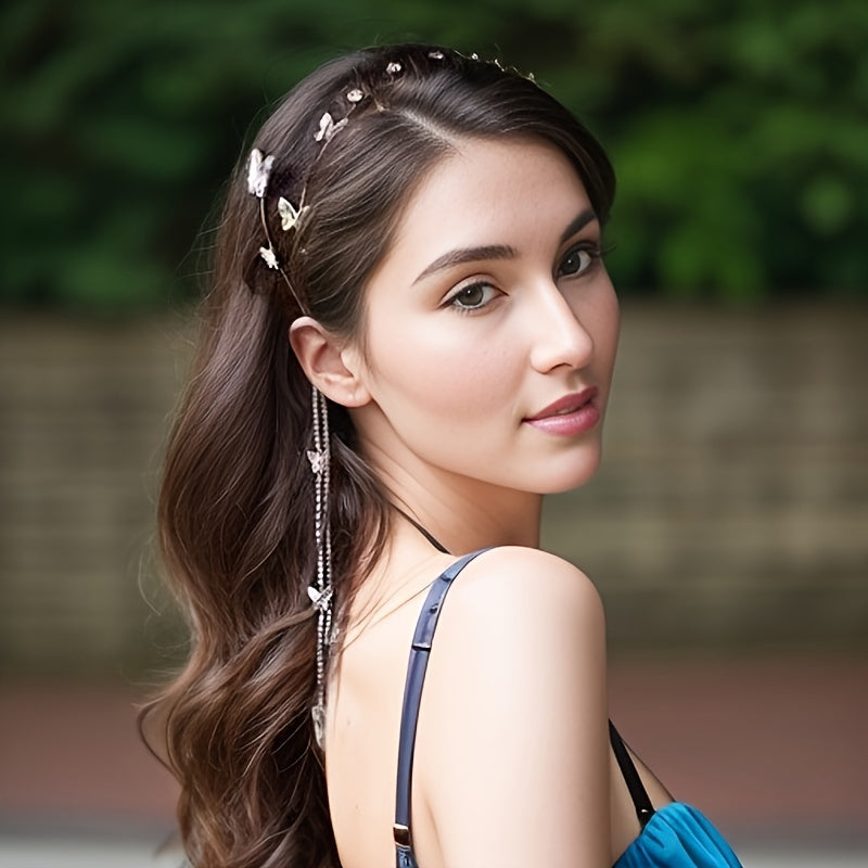 Faux Pearl Butterfly Headband with Tassel for Women Hair Accessory Stylish Jewelry