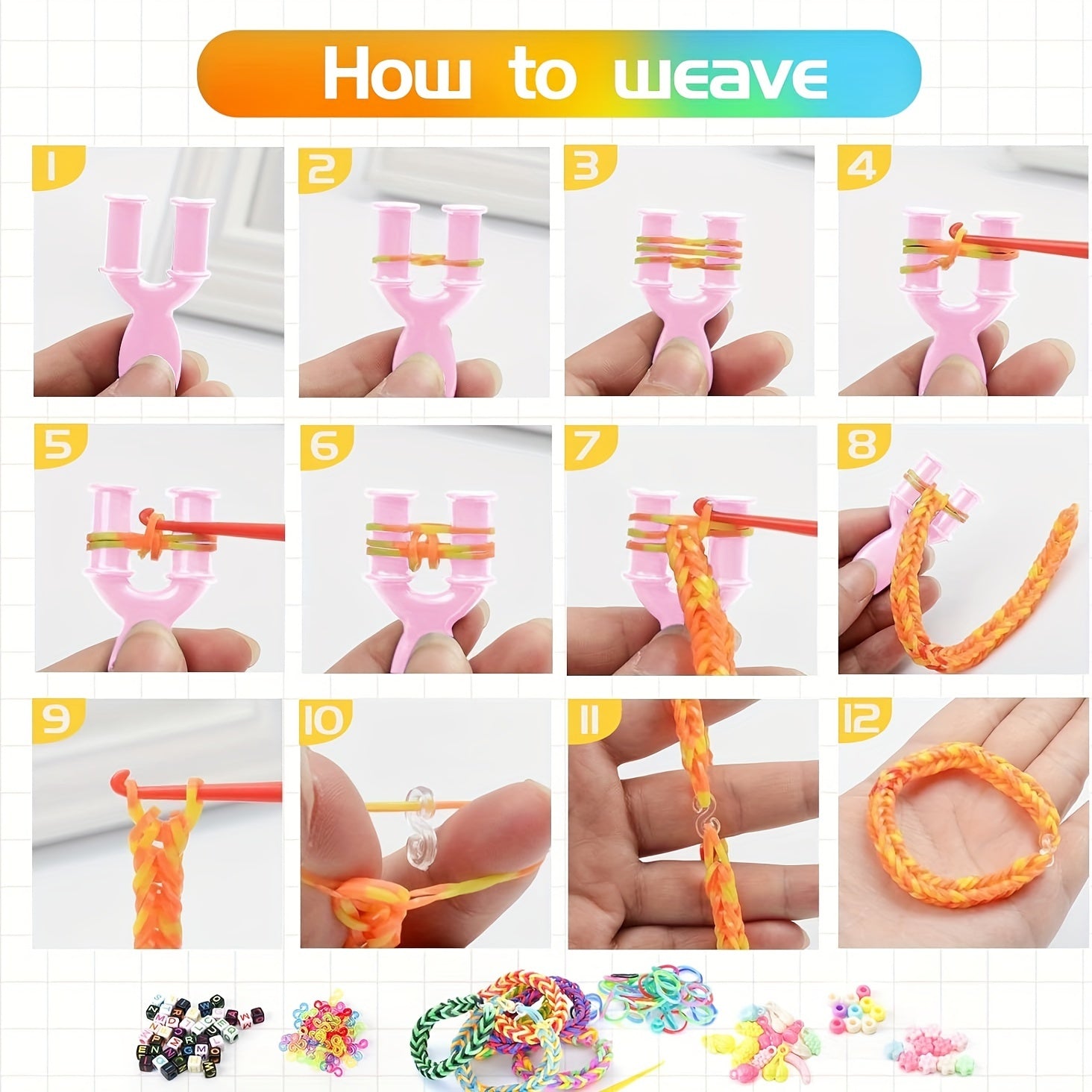 Набор для плетения пластиковых украшений с 40 сетками и 32 цветами для рукоделия
