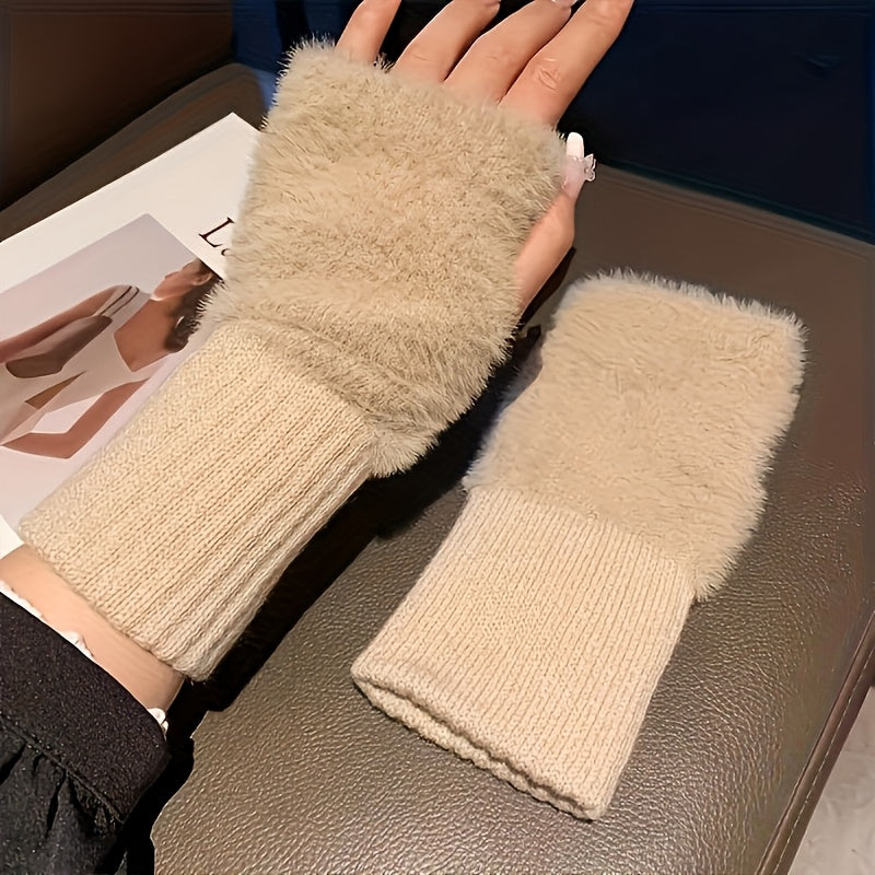 Soft Knit Fingerless Gloves for Women with Elastic Wrist for Cold Weather