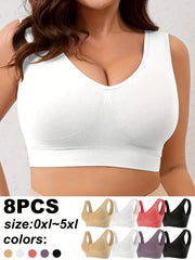 Plus-Size Wireless Sports Bra Seamless Cross-Back Removable Pads