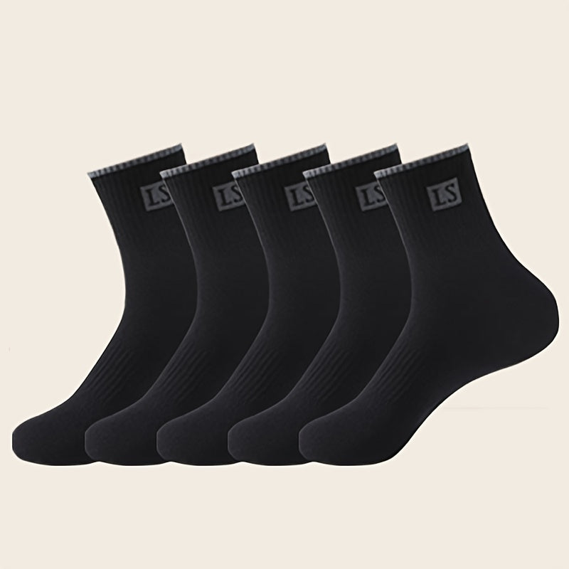 Set of 5 Men's Striped Thermal Crew Socks Breathable Knit Polyester