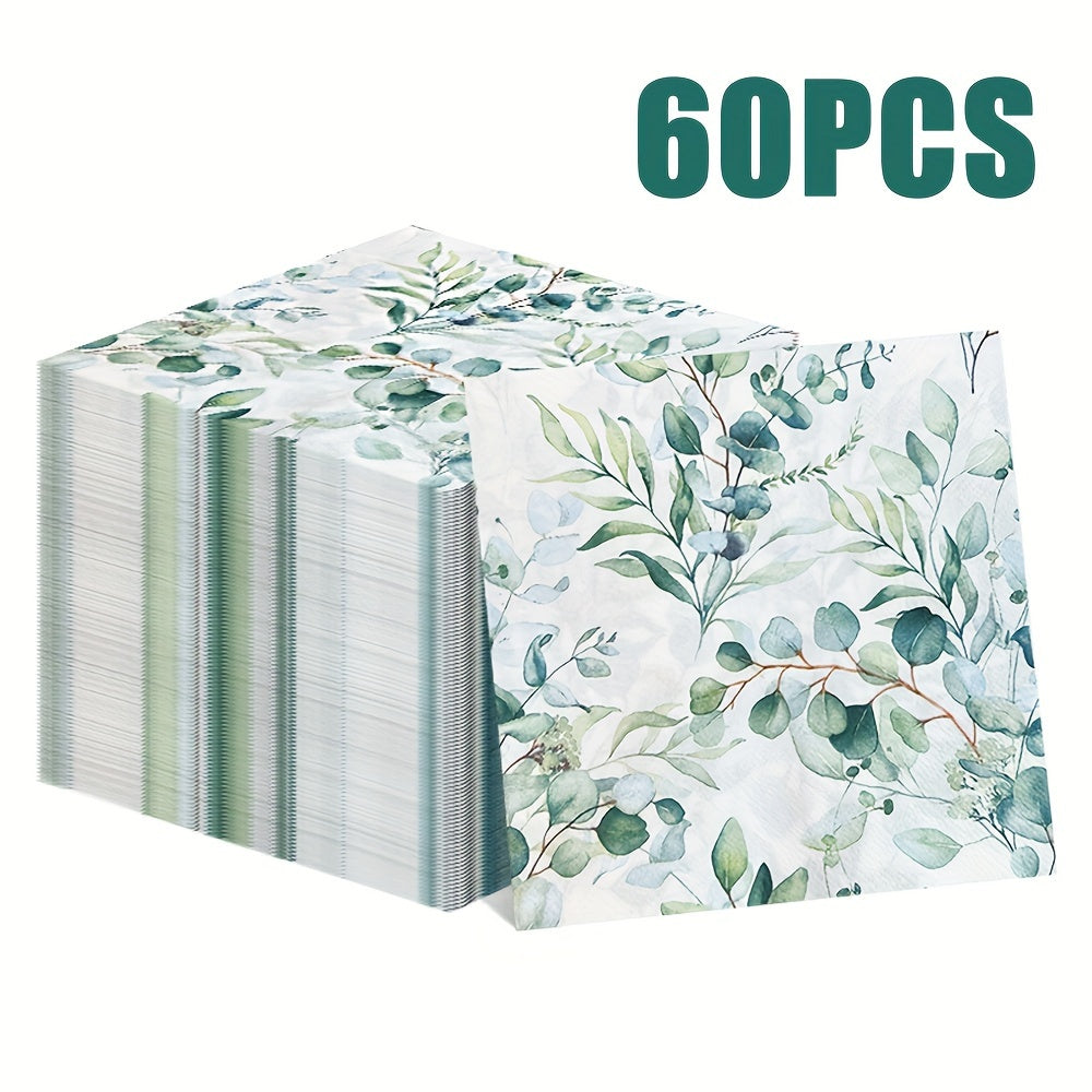 Qayta ishlatiladigan salfetka to'plami, Eucalyptus bargi bosimi, 20, 40, 60 ta, 2-qavatli, 33 sm