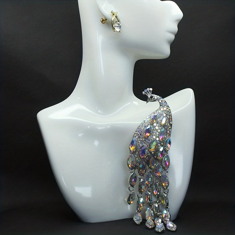 Vintage Peacock Pattern Brooch with Tassel Detail Clothing Accessory