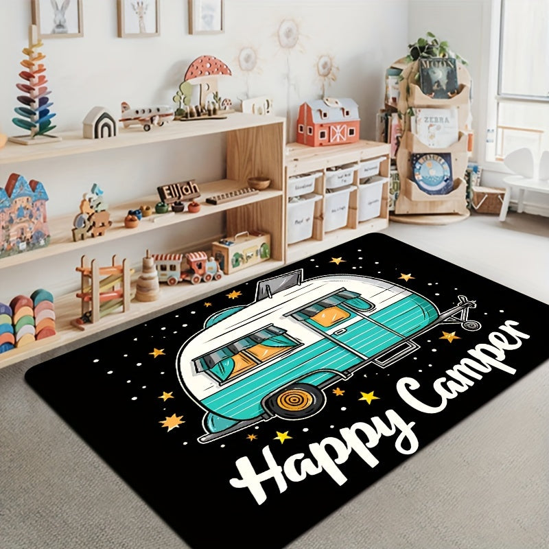 Коврик для спортивной комнаты Cartoon Car Happy Camper толщиной 8 мм — идеально подходит для ванной комнаты, кухни, гостиной, спальни и прихожей — можно стирать в стиральной машине и станет декоративным дополнением к любому интерьеру