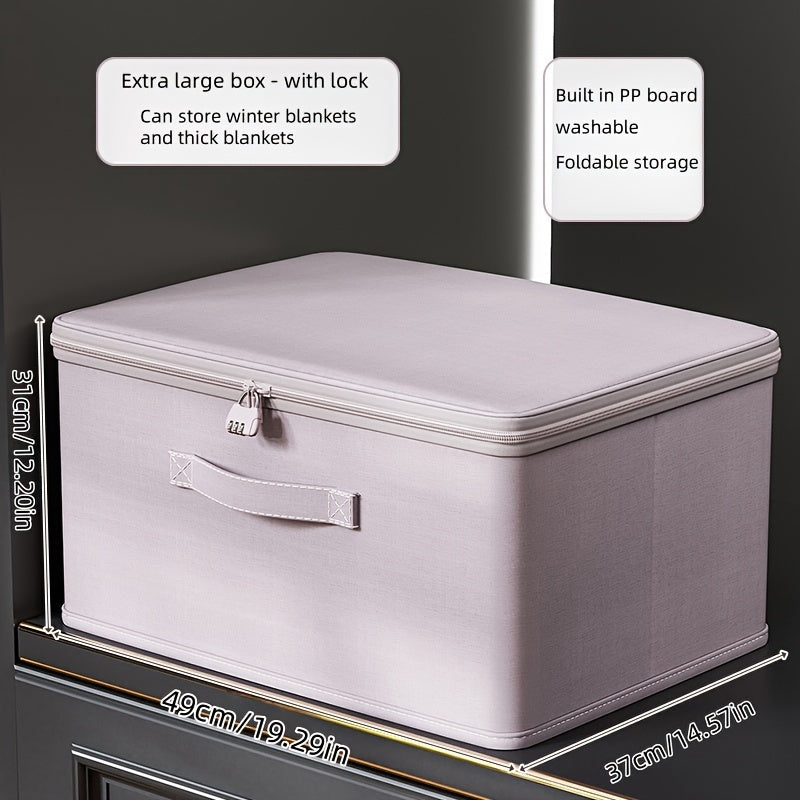 Large Lavender Fabric Storage Box with Lock for Clothes Quilts Documents Under-Bed